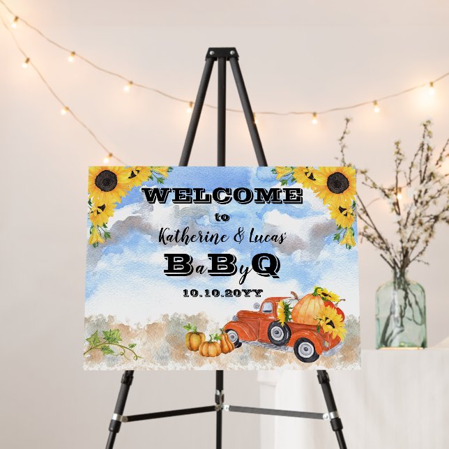 Fall Pumpkin Truck | Sunflowers Baby BBQ Shower Foam Board (In Situ (Stand))