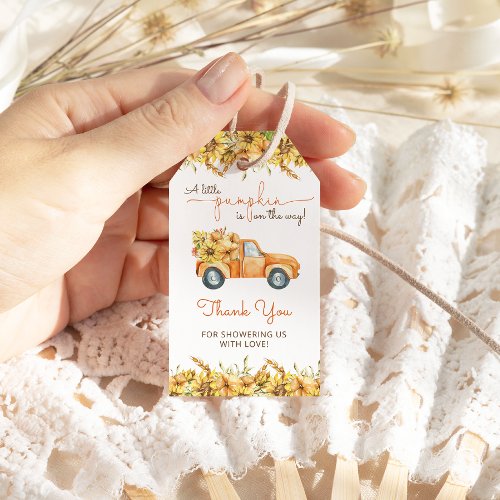 Fall Pumpkin Truck  Sunflowers Baby Shower Gift Tags