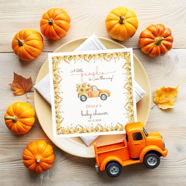 Fall Pumpkin Truck | Sunflowers Baby Shower Napkins (Creator Uploaded)