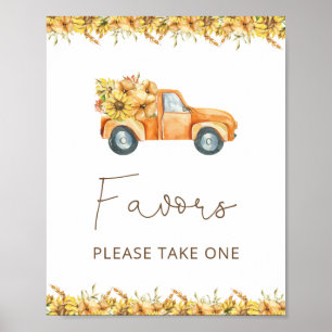 Fall Pumpkin Truck Watercolor Baby Shower Poster