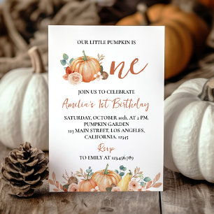 Fall Pumpkin Turning One First Birthday Invitation