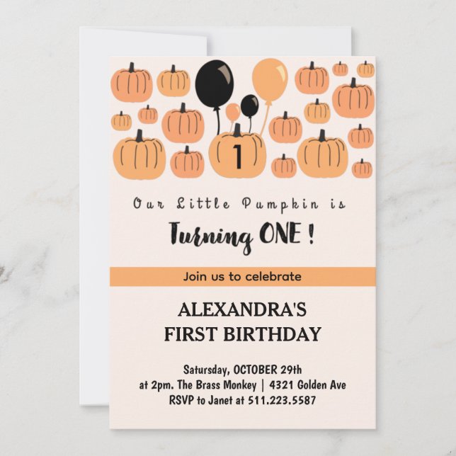 Fall Pumpkin Turning one Halloween 1st birthday Invitation (Front)