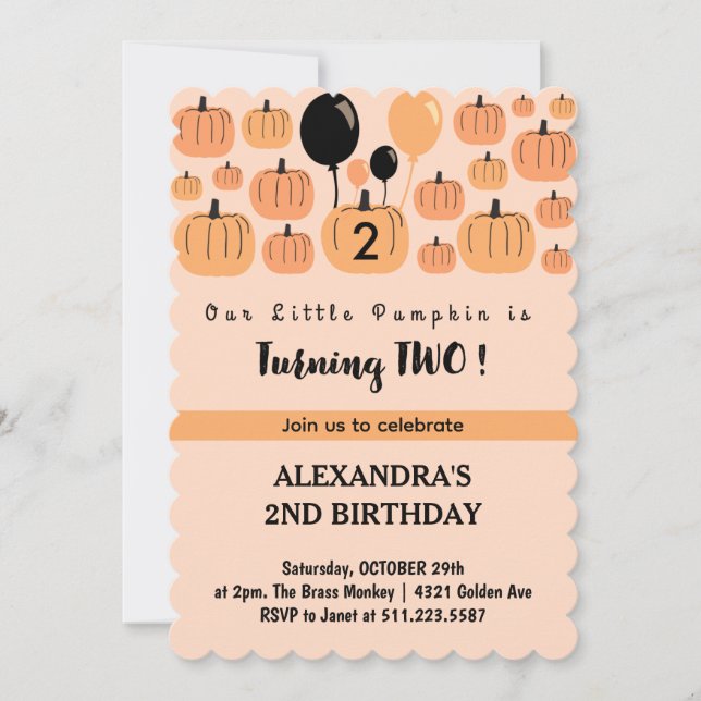 Fall Pumpkin Turning two halloween 2nd birthday Invitation (Front)
