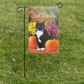 Fall Pumpkin Tuxedo Cat Garden Flag