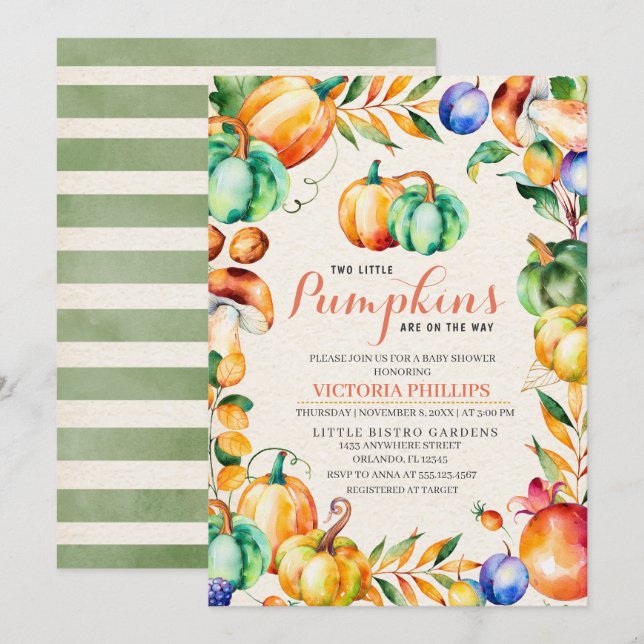 Fall Pumpkin Twin Baby Shower Invitation (Front/Back)