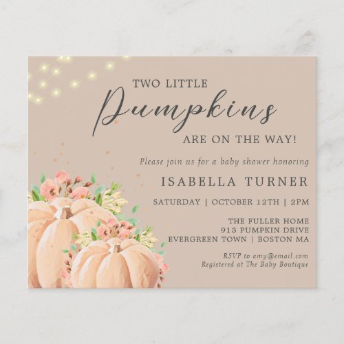 Fall Pumpkin  Twin Baby Shower Invitation