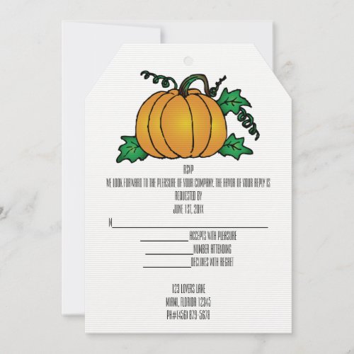 Fall Pumpkin Vines RSVP Bridal Shower Party Guests Invitation