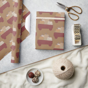 Fall Pumpkin Wagon Brown Boho Wrapping Paper