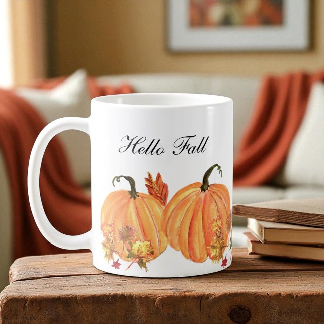 Fall Pumpkin Watercolor Autumn Leaves Coffee Mug (Creator Uploaded)