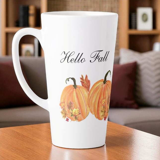 Fall Pumpkin Watercolor Autumn Leaves Latte Mug (Creator Uploaded)
