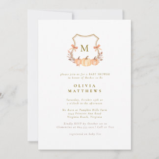 Fall Pumpkin Watercolor Coquette Bows Baby Shower Invitation