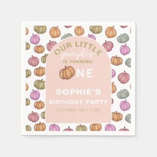 Fall Pumpkin Watercolor First Birthday Welcome Napkins
