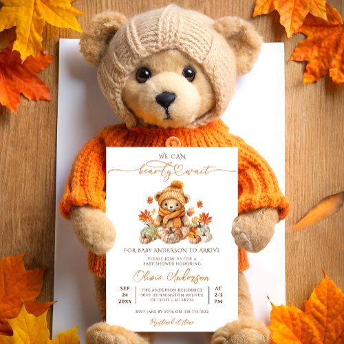 Fall Pumpkin We Can Bearly Wait Baby Shower Invitation