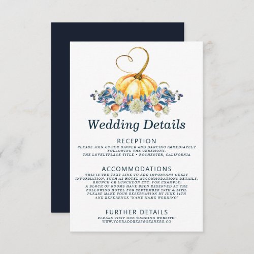 Fall Pumpkin Wedding Details Invitation