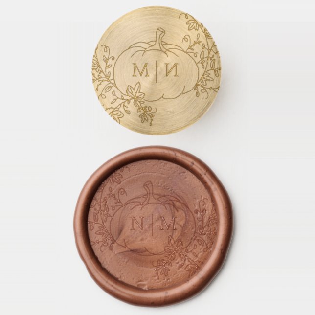 Fall Pumpkin Wedding Monogram Wedding Wax Seal Stamp (Stamped)