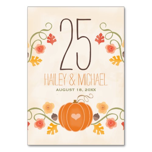 Fall Pumpkin Wedding Table Number Cards