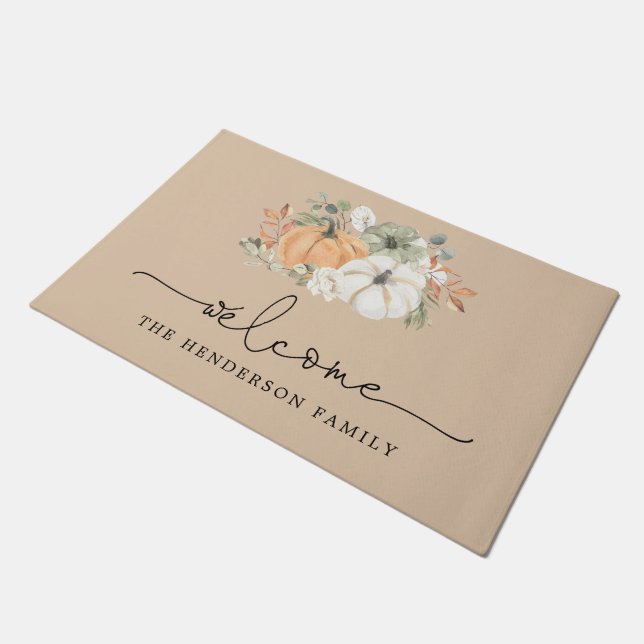 Fall Pumpkin Welcome Family Doormat (Angled)