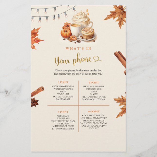 Fall Pumpkin What's In Your Phone Game (Front)