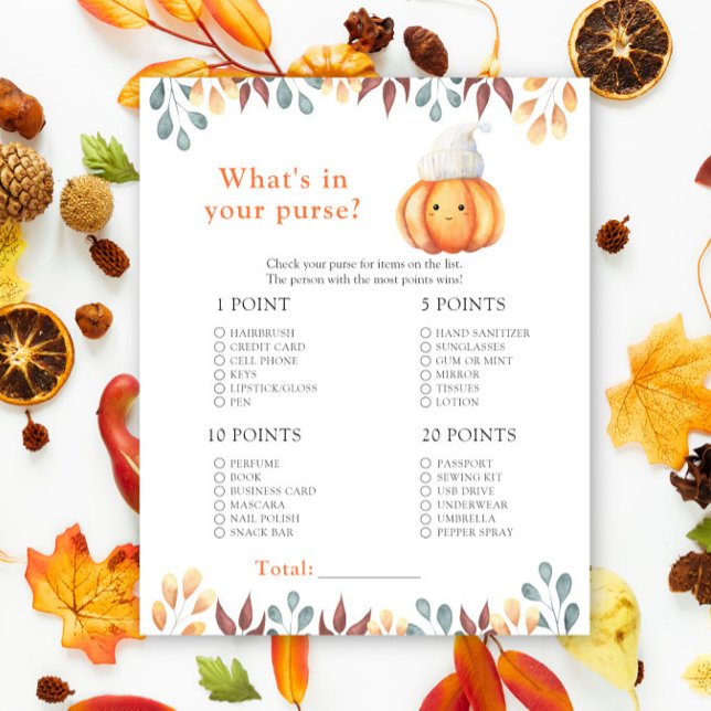 Fall pumpkin. Whats in your purse baby shower game (Creator Uploaded)