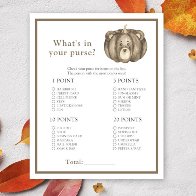 Fall pumpkin. Whats in your purse baby shower game (Creator Uploaded)