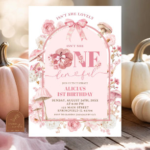 Fall Pumpkin White and Pink Onederful 1st Birthday Invitation