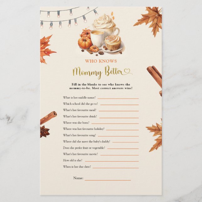 Fall Pumpkin Who Know Mommy Better Games (Front)