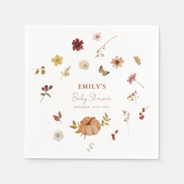Fall Pumpkin Wildflower Baby Shower Napkins (Front)