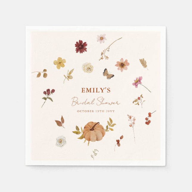 Fall Pumpkin Wildflower Bridal Shower Napkins (Front)