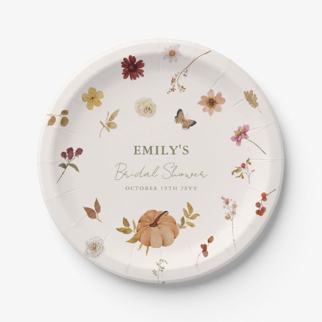 Fall Pumpkin Wildflower Bridal Shower Paper Plates (Front)