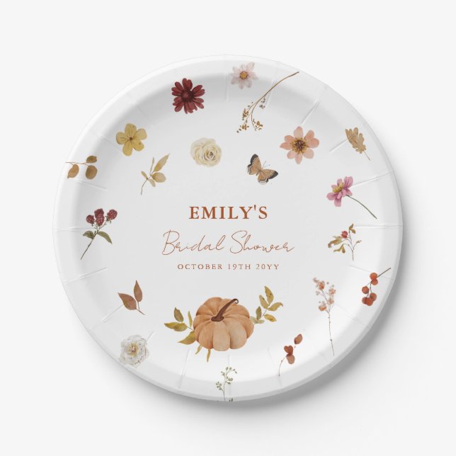 Fall Pumpkin Wildflower Bridal Shower Paper Plates (Front)
