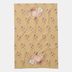 Fall Pumpkin Wildflower Floral Mustard Polka Dot Kitchen Towel