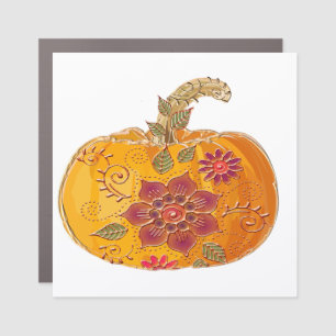 Fall Pumpkin With Flowers Car Magnet