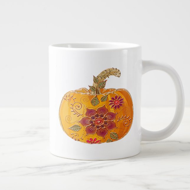 Fall Pumpkin With Flowers Giant Coffee Mug (Right)
