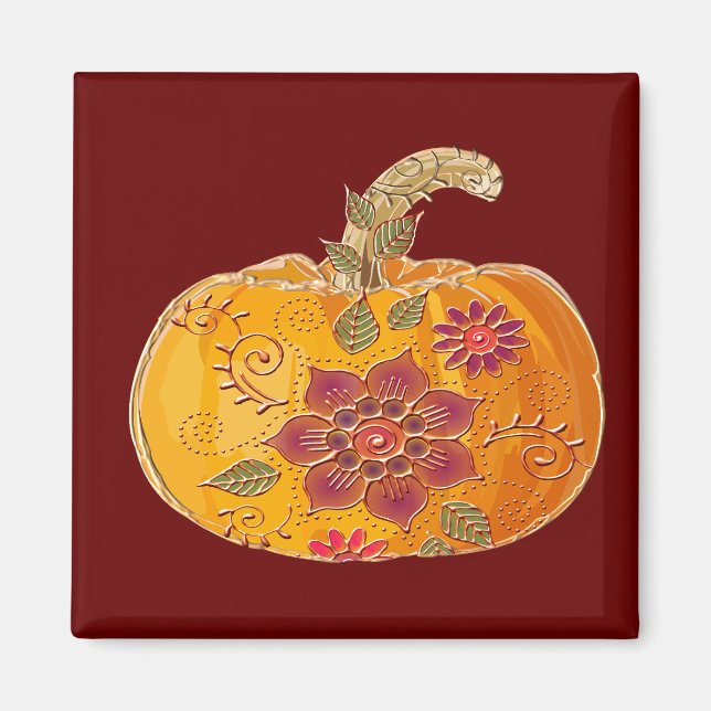 Fall Pumpkin With Flowers Magnet (Front)