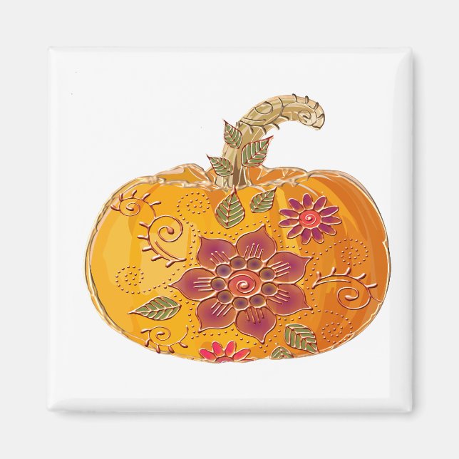 Fall Pumpkin With Flowers Magnet (Front)