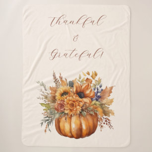 Fall Pumpkin with Flowers-Thankful and Grateful- Sherpa Blanket
