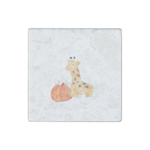 Fall Pumpkin with Giraffe Stone Magnet