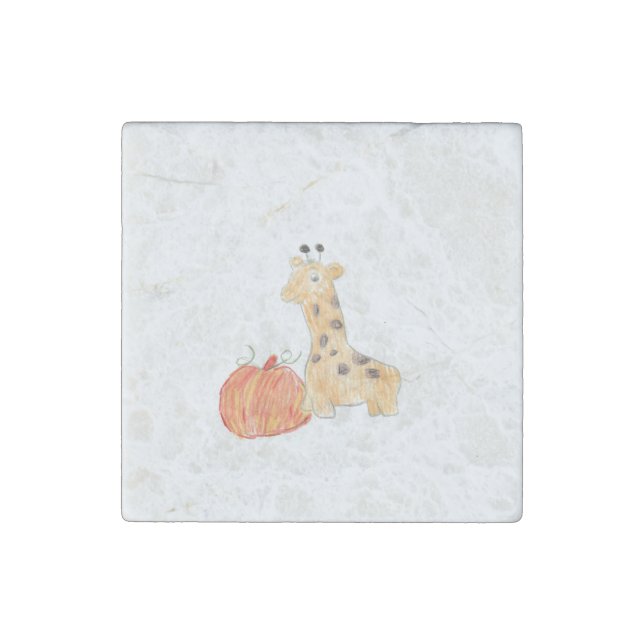 Fall Pumpkin with Giraffe  Stone Magnet (Front)