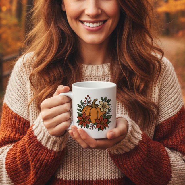 Fall pumpkin with poinsettia flowers floral coffee mug (Creator Uploaded)