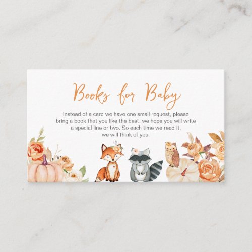 Fall Pumpkin Woodland Baby Shower Books for Baby Enclosure Card