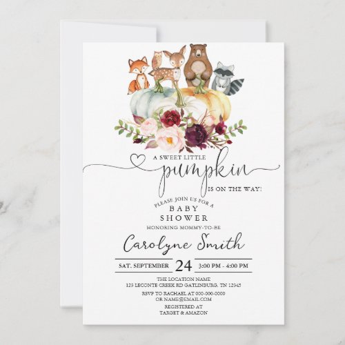 Fall Pumpkin Woodland Baby Shower Invitation