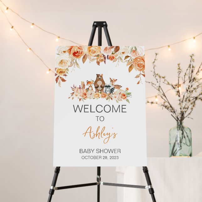 Fall Pumpkin Woodland Baby Shower Welcome Sign (In Situ (Stand))