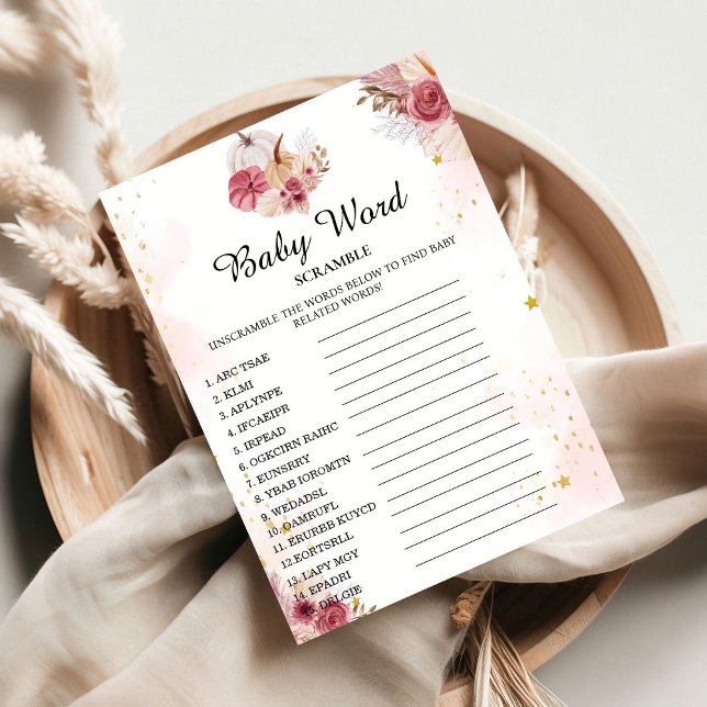 Fall Pumpkin Word Scramble Baby Shower Game Card (Creator Uploaded)