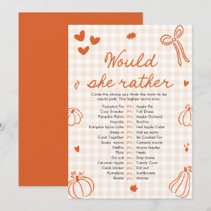 Fall Pumpkin Would She Rather Baby Shower Game Invitation