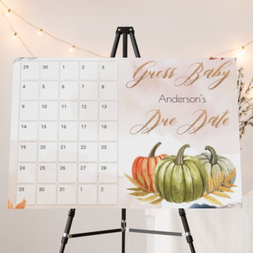 Fall Pumpking Baby Shower Guess Due Date Game Foam Board