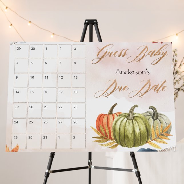 Fall Pumpking Baby Shower Guess Due Date Game Foam Board (In Situ (Stand))