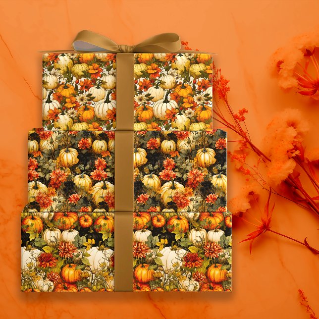 Fall Pumpkins and Blooms Wrapping Paper Sheets (Creator Uploaded)