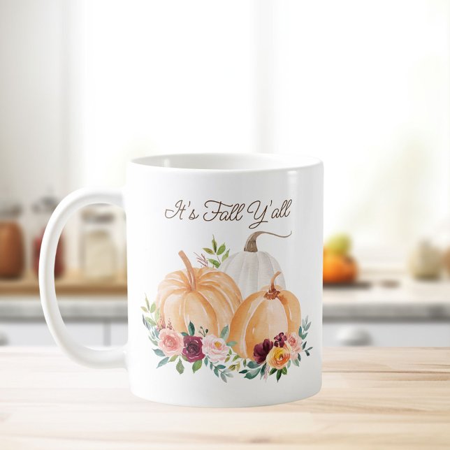 Fall Pumpkins and Boho Flowers Coffee Mug (In situ Kitchen table)