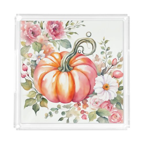 Fall Pumpkins And Flowers  Acrylic Tray