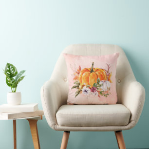 Fall Pumpkins And Flowers Throw Pillow
